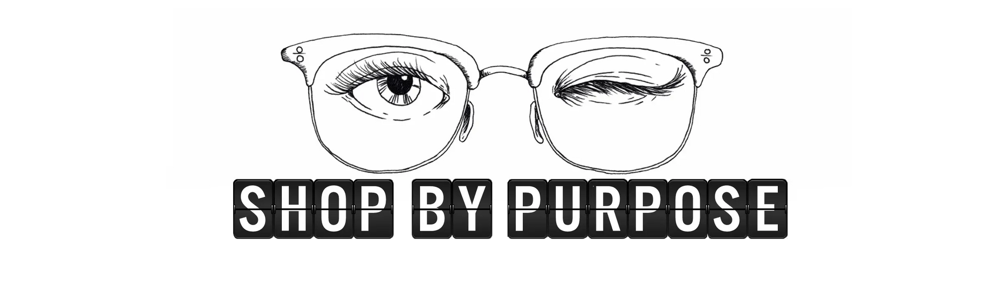 Illustration of eyeglasses with the words “Shop by Purpose” below, linking to purpose-led collections at Brix + Bailey.