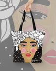 Black Handmade Tote Bag with Illustrated Design