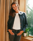 Claudine Wool Linen Overshirt - Navy Pinstripe