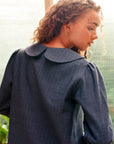Claudine Wool Linen Overshirt - Navy Pinstripe