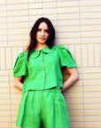 Frances Linen Cropped Blouse - Jade - size M on pre-order for the end of September delivery