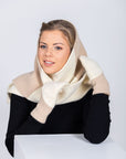 Versatile Handmade Wool Triangle Shawl in White and Beige