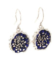 Dance of Stamens Medium Earring, Silver Hollow Bezel with Mobile Semiprecious Stones Lapis Lazouli