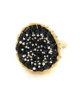 Dance of Stamens Medium Ring, Gold Plate Hollow Bezel with Black Spinel