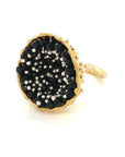 Dance of Stamens Medium Ring, Gold Plate Hollow Bezel with Black Spinel