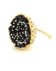 Dance of Stamens Medium Ring, Gold Plate Hollow Bezel with Black Spinel