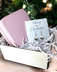 Merry Christmas Gift Hamper Silver Heart Drop Earrings & Jewellery Box