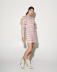 Luxury striped dress with ruffle shoulders, feminine and edgy, premium cotton fabric, best-selling statement piece by GILD at brixbailey.com