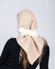 Versatile Handmade Wool Triangle Shawl in White and Beige