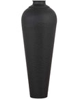 Matt black medium hammered steel vase with artisanal texture, modern floor decor for dried flowers or sculptural display by sostter at brixbailey.com
