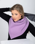 Versatile Handmade Wool Triangle Shawl in Lilac and Medium Grey