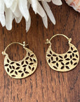 Celeste Cutout Mini Hoops - Lightweight Brass Hoops with Floral Cut-Pattern.