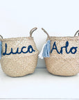Navy Blue Personalised tassel name basket - Small