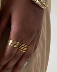 Textured Brass Wrap Ring – Gold/Silver Adjustable Boho Statement Rings.