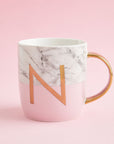 Marble Effect and Pink Monogram Mug N | Frosted Deco