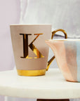 Pastel Pink Frosted Deco K Letter Monogram Mug | Mimo