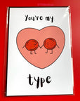 You're my type red blood cell anatomical biology science anniversary valentines card