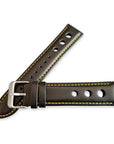 Black And Yellow Leather Rally Hole Watch Strap