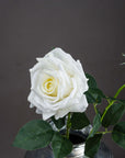 Lifelike white artificial garden rose with layered petals, 75cm tall, perfect for home decor or weddings. by Sostter at brixbailey.com