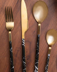 16 Piece Black Faux Marble Cutlery Set | Avie