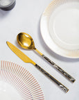 16 Piece Black Faux Marble Cutlery Set | Avie