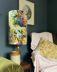 Mustard Flowers Velvet Lampshade | Extra Tall Cylinder Ceiling Light Shade | Bespoke Handmade UK