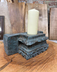 Rustic Church Candle Holder / Indian Pillar Base / Farmhouse Decor Dark Blue