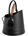 Handcrafted black steel coal bucket with wooden shovel, rustic farmhouse decor piece, 28cm height, matte finish by sostter at brixbailey.com