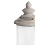 White stone hurricane lantern candle holder with cylindrical glass design for home decor ambiance by sostter at brixbailey.com