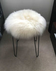 Luxury British sheepskin seat cover, 35cm round cream white ivory, premium natural hypoallergenic fur, sustainable handcrafted hide by Wildash London at brixbailey.com