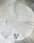 Premium British sheepskin seat cover, 35cm round cream white ivory, luxury natural fur, handcrafted hypoallergenic, sustainable eco-friendly by Wildash London at brixbailey.com