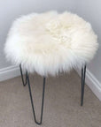 Luxury British sheepskin seat cover, 35cm round cream white ivory, premium natural hypoallergenic fur, handcrafted sustainable by Wildash London at brixbailey.com