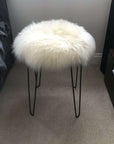 Luxury British sheepskin seat cover, 35cm round, premium natural cream white ivory, handcrafted hypoallergenic fur by Wildash London at brixbailey.com