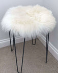 Luxury British sheepskin seat cover, 35cm round cream white ivory, premium natural hypoallergenic fur, sustainable handcrafted home decor by Wildash London at brixbailey.com