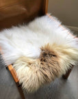 Luxury British sheepskin seat cover, lights cream and brown rare breed, 37cm square, premium natural hide, hypoallergenic, therapeutic by Wildash London at brixbailey.com