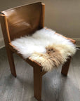 Premium British sheepskin seat cover, lights cream and brown rare breed mix, 37cm x 37cm, natural hypoallergenic luxury hide by Wildash London at brixbailey.com