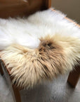 Luxury British sheepskin seat cover, lights cream and brown rare breed, 37cm square, premium natural hide, hypoallergenic, handcrafted by Wildash London at brixbailey.com