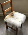 Luxury British sheepskin seat pad, 37cm square, lights cream and brown rare breed, premium natural hide, hypoallergenic, therapeutic by Wildash London at brixbailey.com