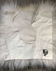 Luxury British sheepskin seat cover, 37cm square, lights cream and brown rare breed mix, premium natural hide, hypoallergenic, sustainable by Wildash London at brixbailey.com