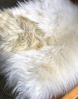 Luxury British sheepskin seat cover, 37cm square, light cream and brown rare breed, premium natural hide, hypoallergenic, therapeutic, sustainable by Wildash London at brixbailey.com