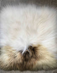 Luxury British sheepskin seat pad, 37cm square, lights cream and brown rare breed, premium natural hide, handcrafted, hypoallergenic by Wildash London at brixbailey.com