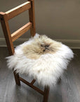 Luxury British sheepskin seat cover, 37cm square, lights cream and brown rare breed, premium natural hide, hypoallergenic, handcrafted by Wildash London at brixbailey.com