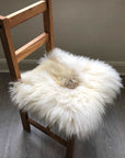 Luxury British sheepskin seat pad, 37cm square, lights cream and brown rare breed, premium natural hide, handcrafted, hypoallergenic by Wildash London at brixbailey.com
