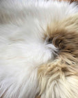 Luxury British sheepskin seat cover, lights cream with brown rare breed mix, 37cm x 37cm, premium natural hide, handcrafted, therapeutic hypoallergenic by Wildash London at brixbailey.com