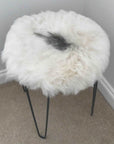 Premium luxury sheepskin seat cover, 100% natural Icelandic, round 35cm cream and grey, handcrafted, sustainable, hypoallergenic, machine washable by Wildash London at brixbailey.com