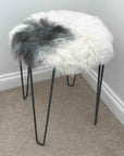 Luxury premium sheepskin seat cover, 100% natural Icelandic sheepskin, round 35cm cream and grey, handcrafted, sustainable, hypoallergenic by Wildash London at brixbailey.com
