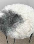 Premium luxury sheepskin seat cover, 100% natural Icelandic, round 35cm cream with grey, shorn 50mm, hypoallergenic, machine washable by Wildash London at brixbailey.com