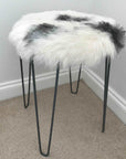 Luxury 100% real Icelandic sheepskin seat cover, round 35cm cream with grey, premium handcrafted natural sheepskin, hypoallergenic, sustainable by Wildash London at brixbailey.com