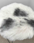 Luxury premium sheepskin seat cover, 100% natural Icelandic sheepskin, round 35cm cream with grey, handcrafted, sustainable, hypoallergenic by Wildash London at brixbailey.com