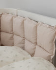 Premium kapok baby bumper in birchbark rose, hypoallergenic organic cotton, fits Sebra baby and junior bed, luxury crib bumper for safe sleep by Ella James at brixbailey.com